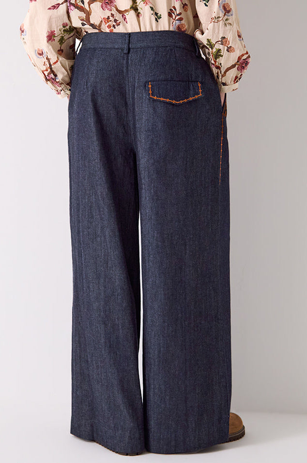 Jayla Denim Embroidered Trousers