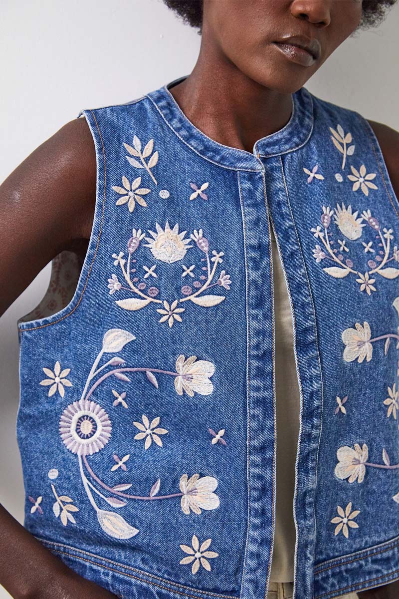 Rosana Embroidered Denim Gilet