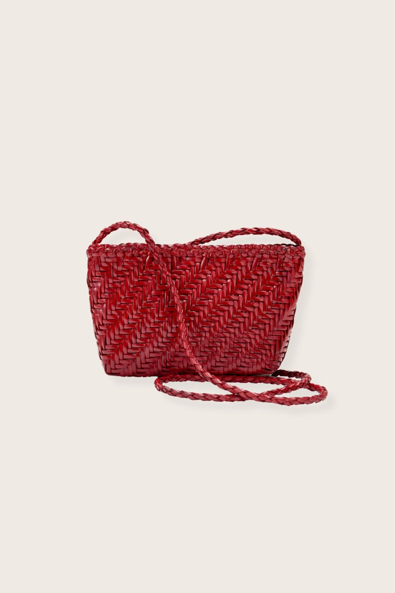 Sia Red Woven Leather Crossbody Bag