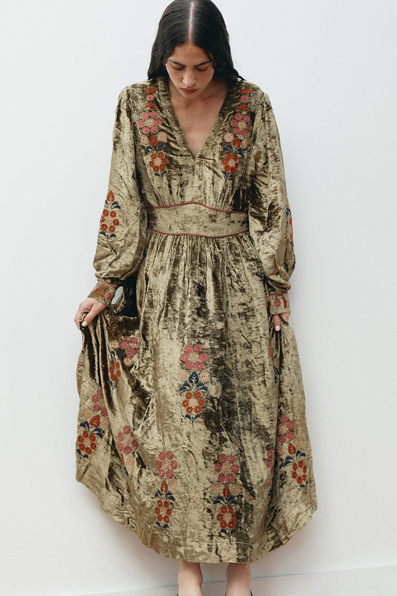 Sophia Floral Embroidered Velvet Dress