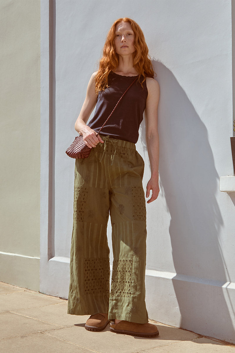 Tasia Broderie Anglaise Cotton Trousers