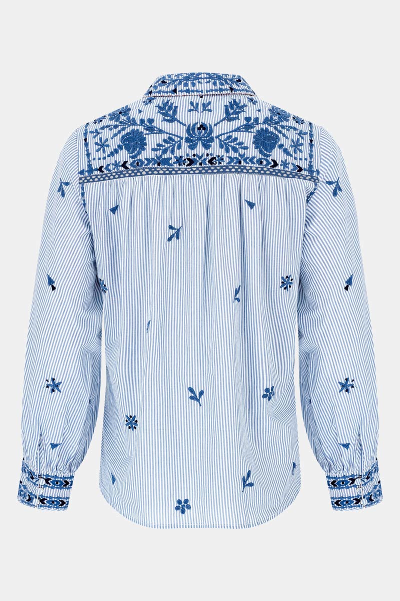 Teleri Embroidered Stripe Cotton Shirt