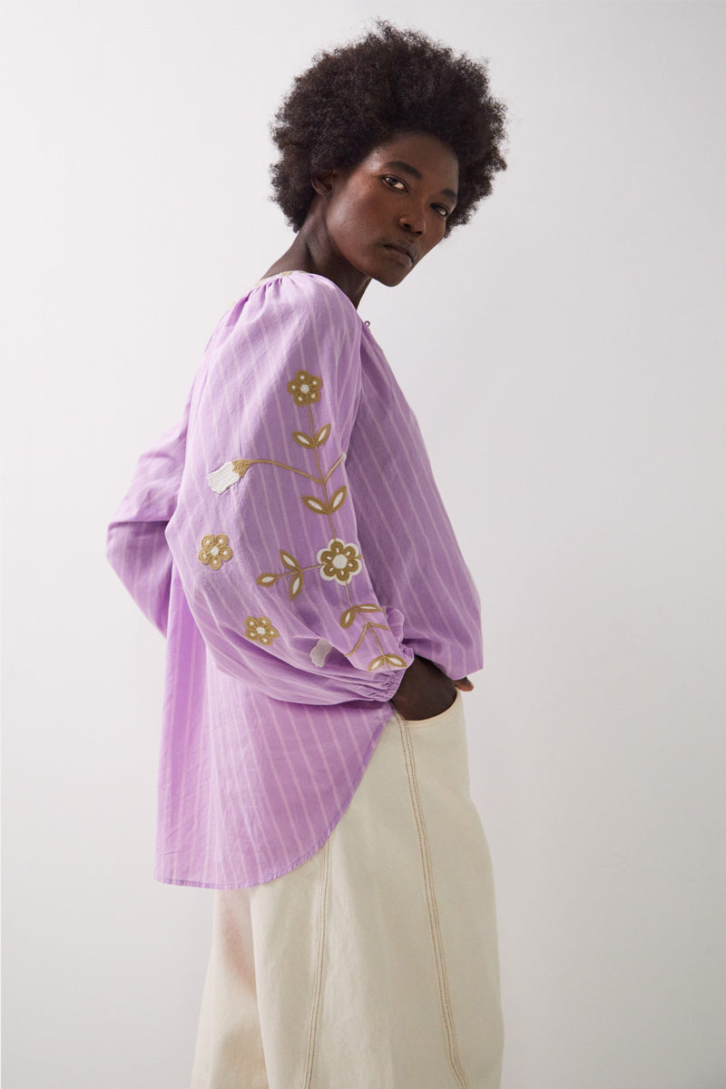 Zaria Embroidered Striped Cotton Top